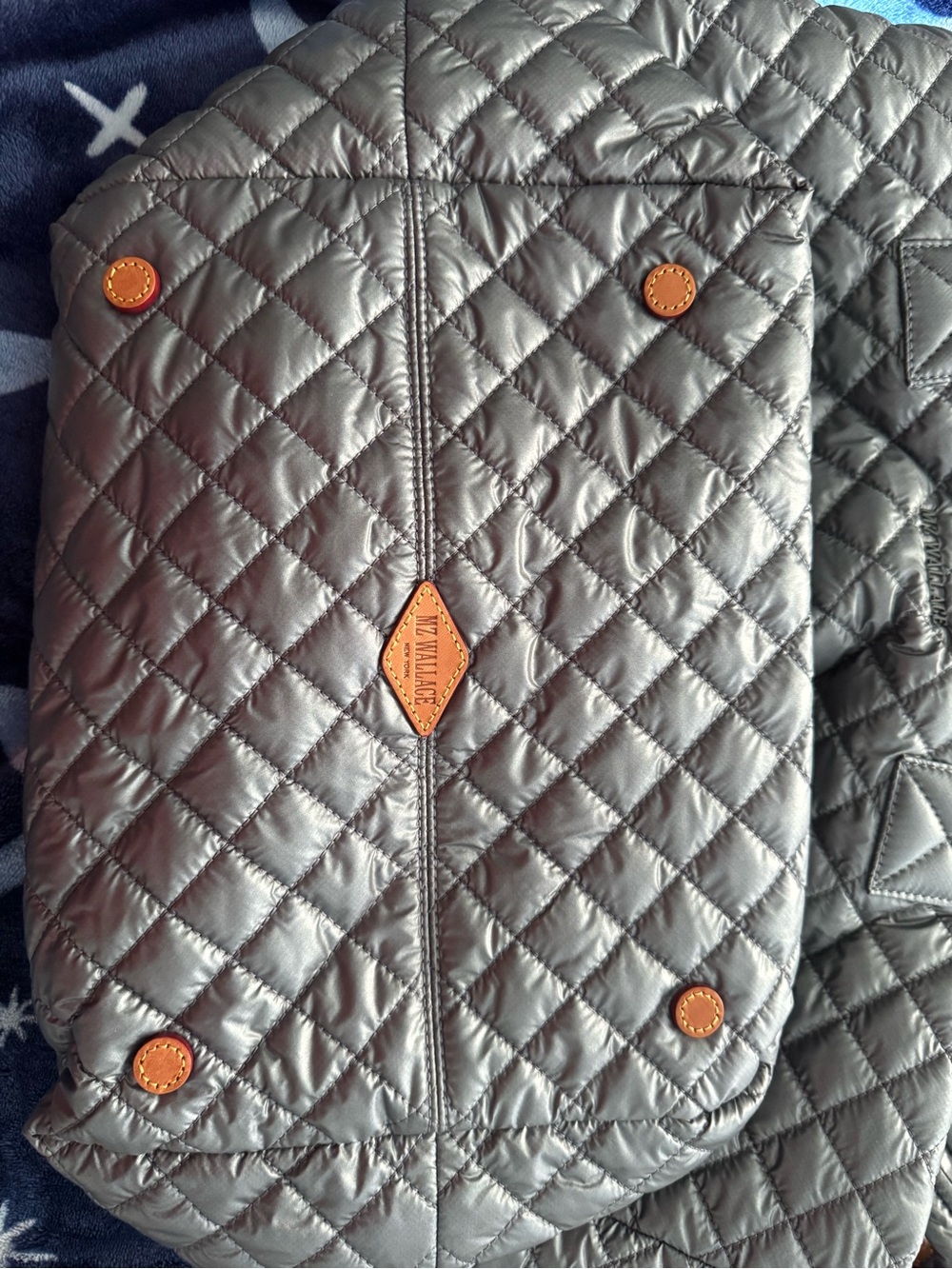 MZ Wallace Quilted Nylon Duffel Bag in Charcoal with Yellow Accent. SOULCYCLE - Picture 4 of 4